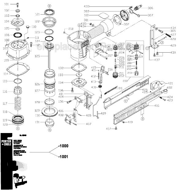 Page A Diagram and Parts List for MS200 Type 1 Porter Cable Nailer